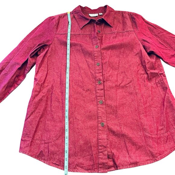 Joan Rivers Red Button Down Top L Long Sleeve Pockets Western Warm Minimalist - Picture 5 of 12
